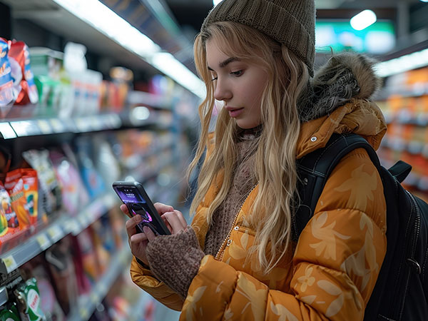 young woman in grocery store
