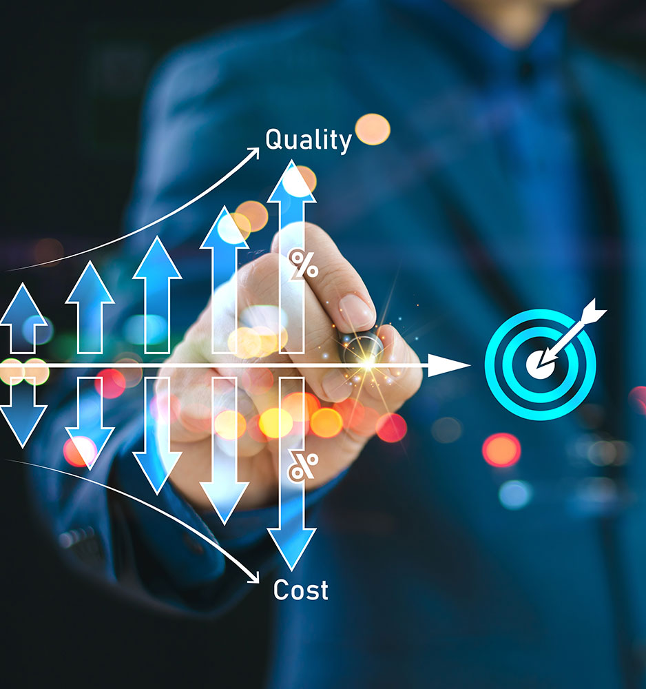man pointing at graph on glass
