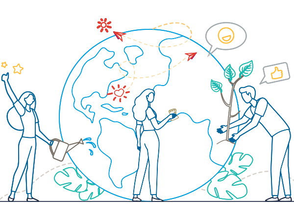 graphic of people taking care of planet earth