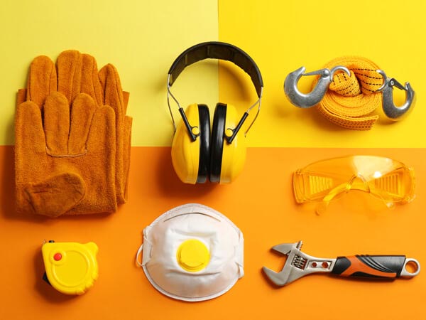 safety equipment laid out on floor