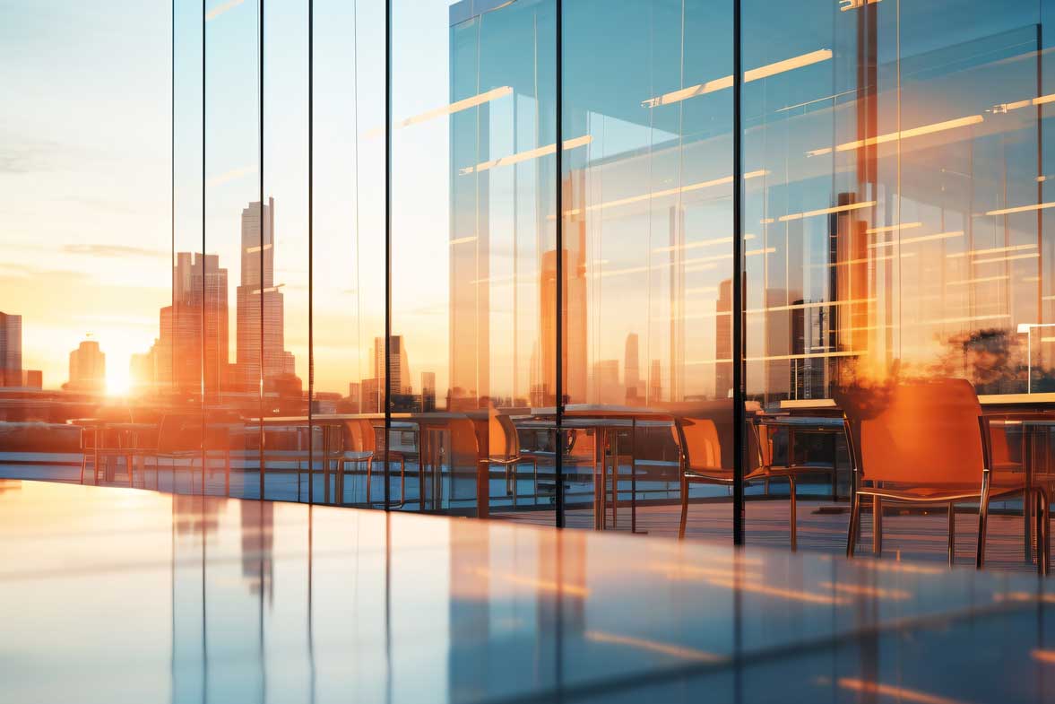 photo of an city skyline at sunset