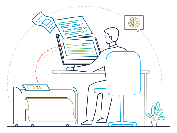 Large printer receiving digital files from a workstation