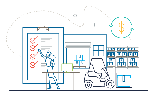 A forklift in a warehouse during inventory management