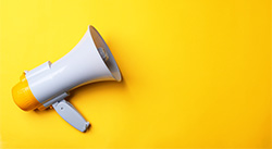 A photograph of a megaphone on a bright yellow background