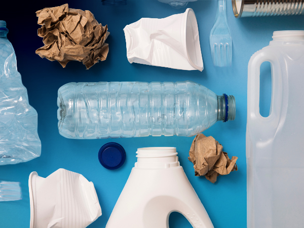 An image of plastic bottles, containers, and other recyclable waste.