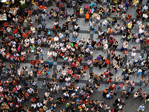 birdseye view a crowded crosswalk