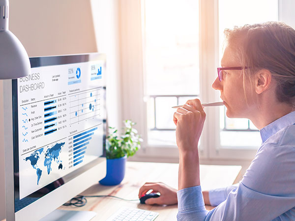photo of a person analyzing information on their computer