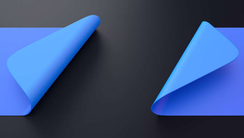 3d render, pink blue note paper, curled corner, page curl. Abstract creative background, modern mock up. Design element for advertising and promotional message.