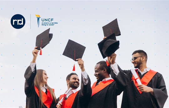 UNCF and RRD logos amid graduates celebrating