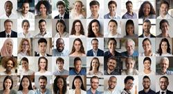 Diverse collage of smiling headshots