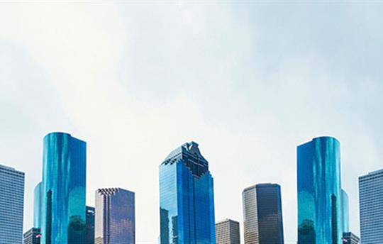 city skyline in blue