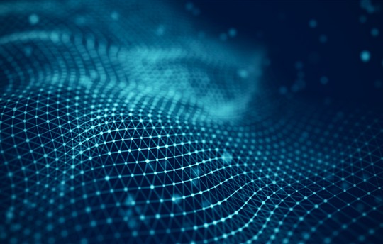 Data technology illustration. Abstract futuristic background. Wave with connecting dots and lines on