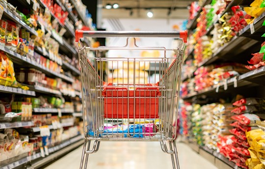Close up cart in super market department store shopping