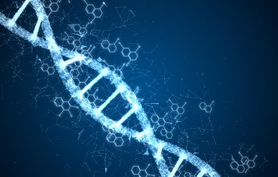 Abstract of digital DNA construction. Science animation. Conceptual design of genetics information.
