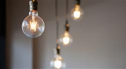 vintage light bulbs hanging from ceiling for decoration in living room.