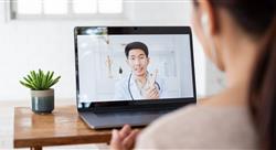 telehealth concept shows woman talking with doctor via computer laptop on a virtual video call