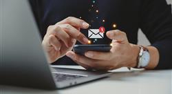 person checking email on phone with email graphic