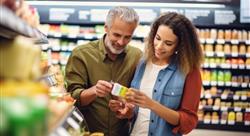 Consumers reading a nutrition label in a store