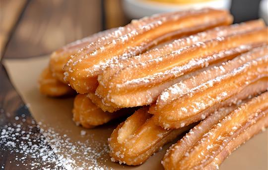 plate of churros with dipping sauce