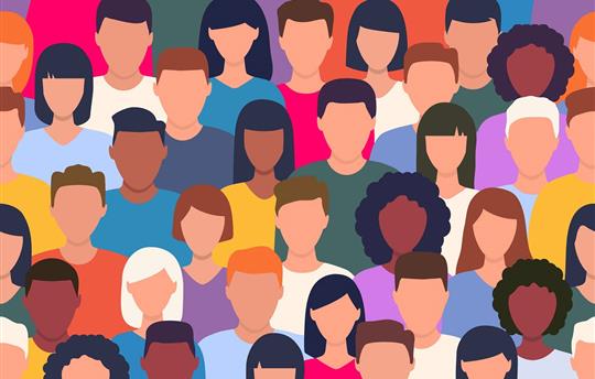 Vector human illustration of diverse multicultural group of people standing together