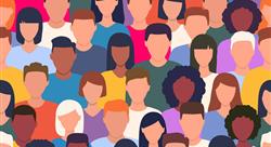 Vector human illustration of diverse multicultural group of people standing together