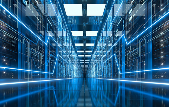 Server racks in computer network security server room data center