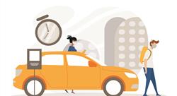 illustration of orange car in a city