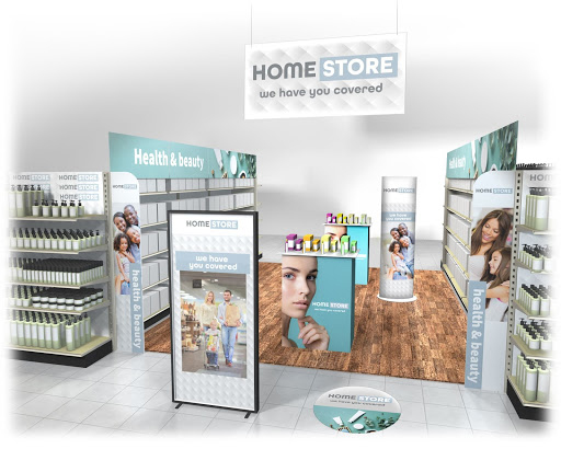 3D rendering of a store showing display signage
