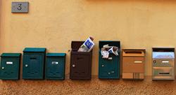 Row of colorful mailboxes