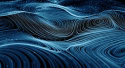 a collection of round, geometric lines blue lines made to look like abstract ocean waves but closely resembles a tomographic map