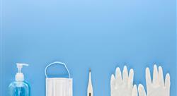medical supplies on blue background